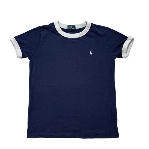 POLO RALPH LAUREN Blue & White Tee Size 6 Kids 100% Cotton Pony Logo - Picture 1 of 4